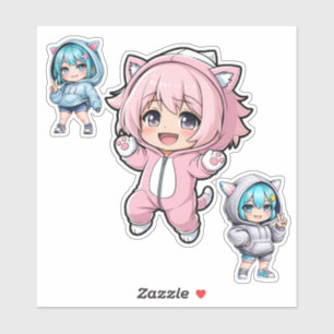 Pegatina de vinilo de chica de anime Chibi linda c