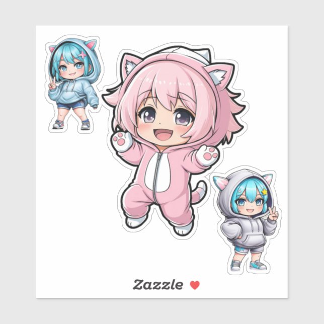 Pegatina de vinilo de chica de anime Chibi linda c (Hoja)