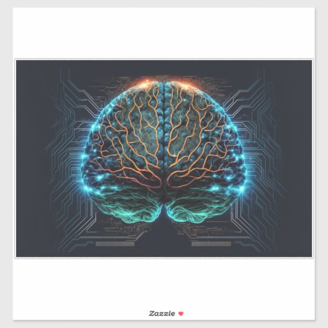 Pegatina de vinilo de cibercerebro informático (Hoja)