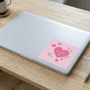 Pegatina de vinilo de corazones rosados personaliz
