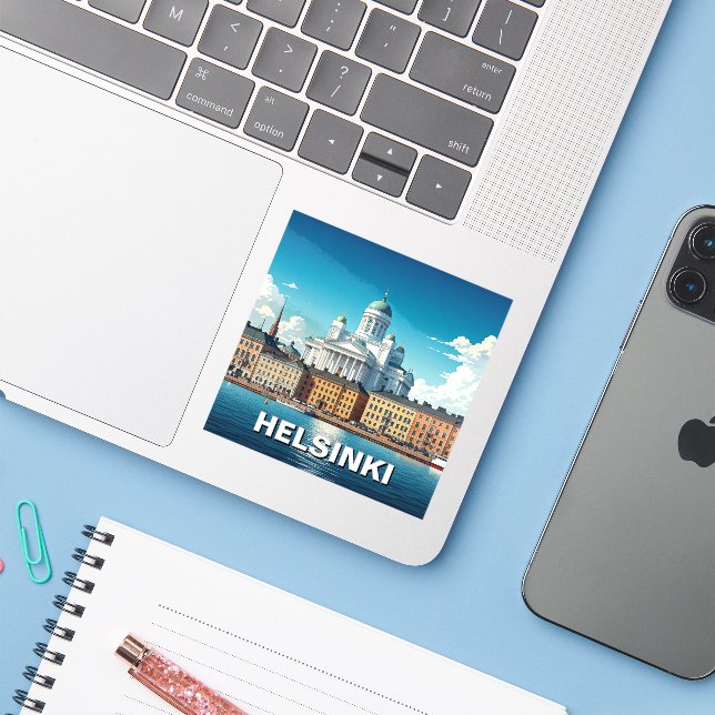 Pegatina de vinilo de corte personalizado (Ordenado portátil con iPhone)