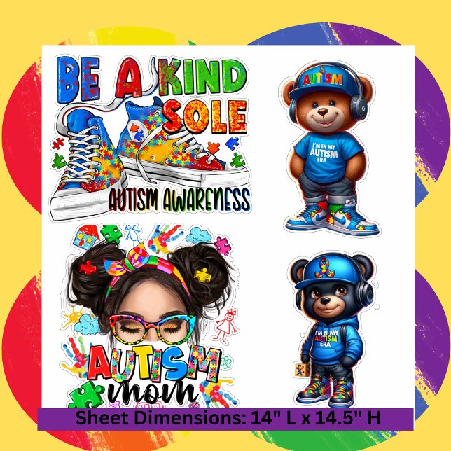 Pegatina de vinilo de corte personalizado - Concie (Embrace the spirit of Autism Awareness Month with our vibrant, Extra-Large 14" x 14" sticker sheets,)