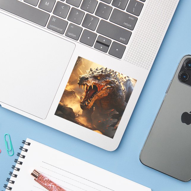 Pegatina de vinilo de corte personalizado de dinos (Ordenado portátil con iPhone)