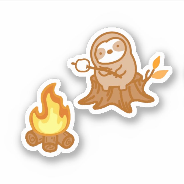 Pegatina de vinilo de Cute Sloth Campfire S’mores (Anverso)