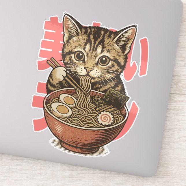 Pegatina de vinilo de gatito con ramen delicioso (Detalle)