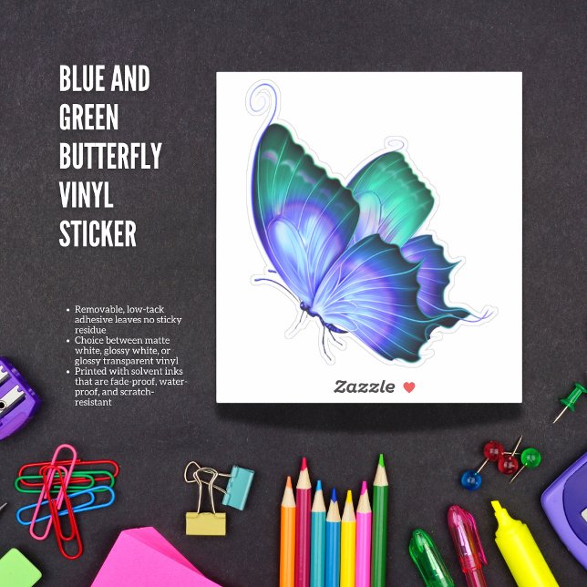 Pegatina de vinilo de mariposa azul y verde (The Butterfly Studio
Blue and Green Butterfly Vinyl Sticker)