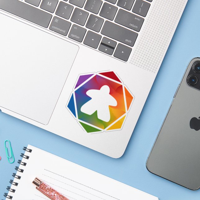 Pegatina de Vinilo de Meeple Time de fiesta (Ordenado portátil con iPhone)