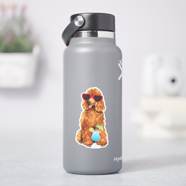 Pegatina de vinilo de poodle estándar de verano (hidrofrasco)