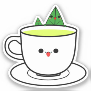 Pegatina de vinilo de taza de té Kawaii