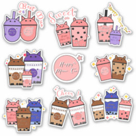 Pegatina de vinilo de taza de té Kawaii Meow