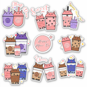 Pegatina de vinilo de taza de té Kawaii Meow