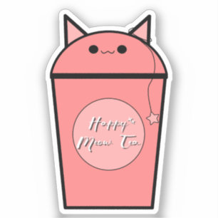 Pegatina de vinilo de té Meow de fresa Kawaii