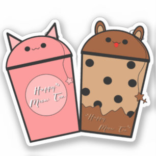 Pegatina de vinilo de té Meow Kawaii