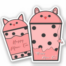 Pegatina de vinilo de té Meow Kawaii