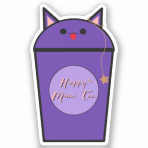 Pegatina de vinilo de té Meow Taro Kawaii