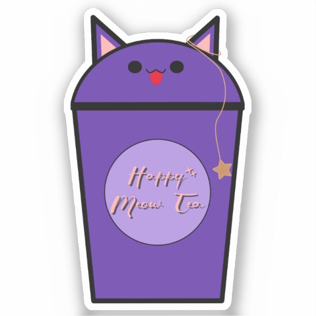 Pegatina de vinilo de té Meow Taro Kawaii (Anverso)