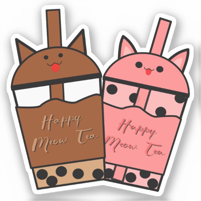 Pegatina de vinilo Kawaii Duo Meow Tea (Anverso)