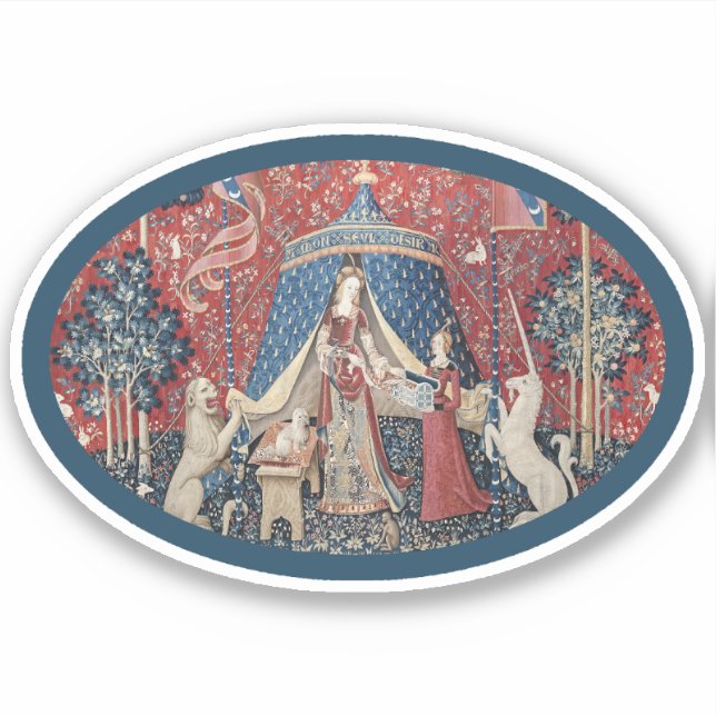 Pegatina de vinilo Lady and Unicorn (Un deseo) (Anverso)