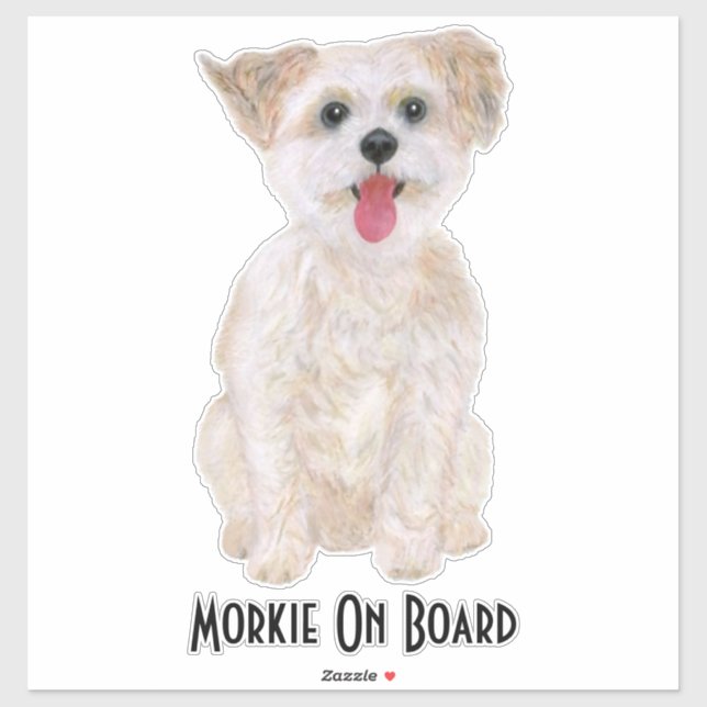 Pegatina de vinilo Morkie con texto (Hoja)