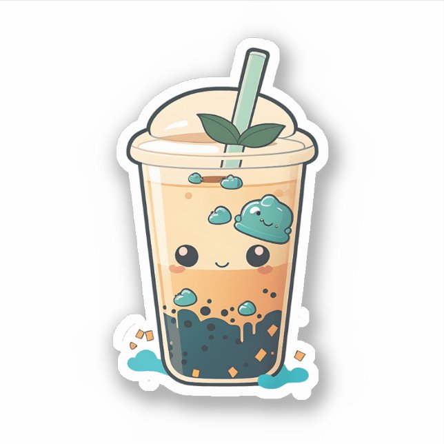 Pegatina de vinilo para Personalizado de té Boba (Anverso)