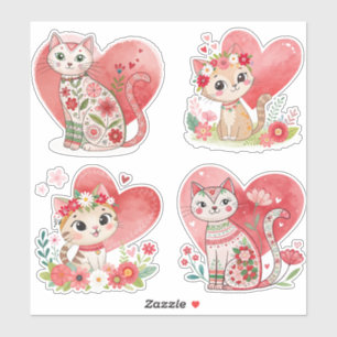 Pegatina de vinilo personalizada de gato de flor y