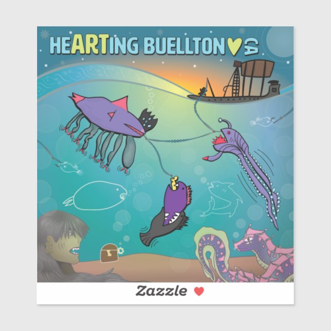 Pegatina de vinilo -Pesca de monstruos- Buellton.A (Hoja)