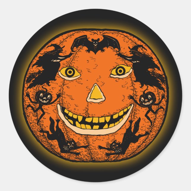 Pegatina de Vintage Halloween Jack O'Lantern (Anverso)