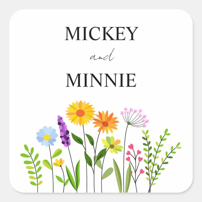 Pegatina de Wedding Square floral y elegante prima (Anverso)
