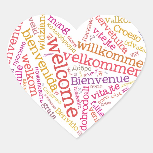 Pegatina de Welcome Heart (muchos idiomas) (Anverso)
