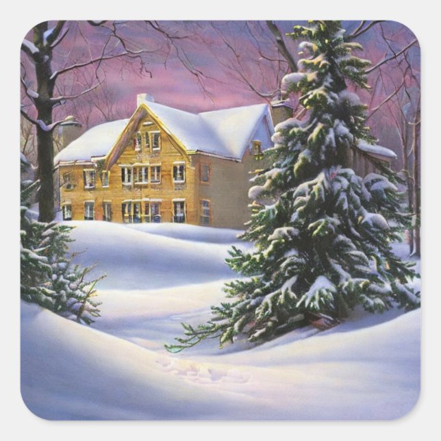 Pegatina de Winter Scene Square (Anverso)