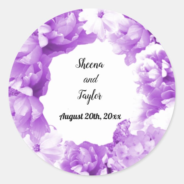 Pegatina de Wreath Boda púrpura monocromático (Anverso)