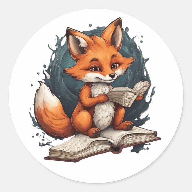 Pegatina de zorro leyendo (Anverso)