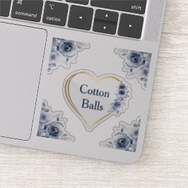 Pegatina Decolar bolas de algodón azul floral de 3" x 3"