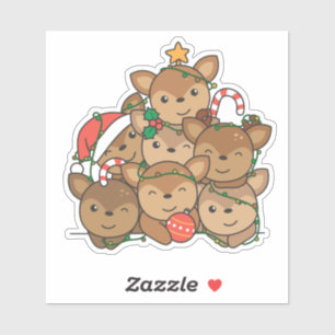 Pegatina Deer Christmas Tree Funny Animal Navidades
