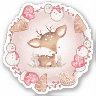 Pegatina Deer Gingerbread Navidades Dete Kiss rosados