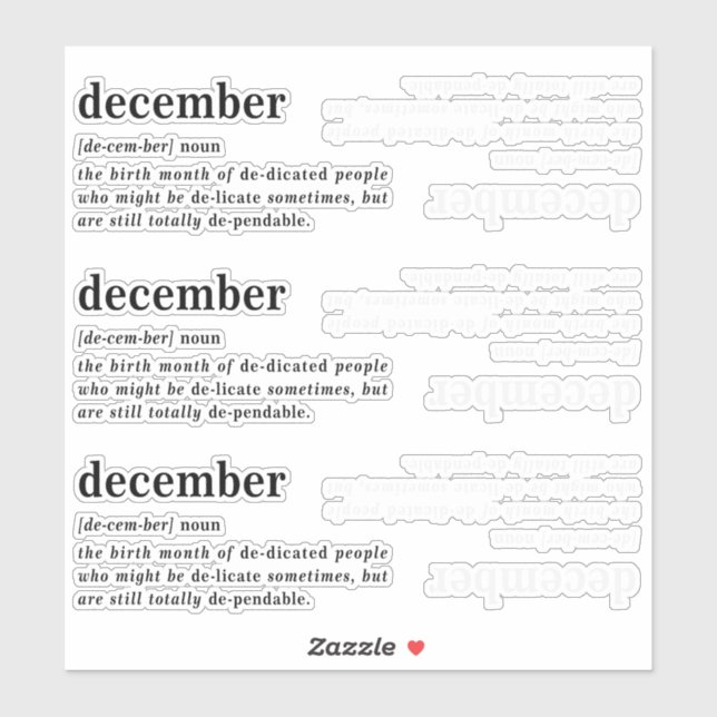 Pegatina Definición de Cumpleaños de Diciembre (Hoja)