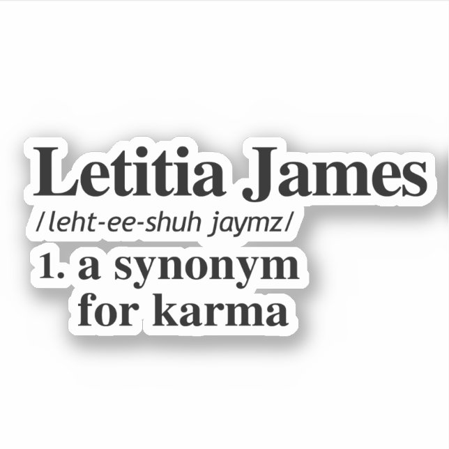 Pegatina Definición de Letitia James: Sinónimo de Karma (Anverso)