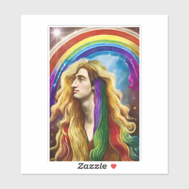 Pegatina Deidad Arcoiris Hombre de todo amor Fantasía Arte (Hoja)