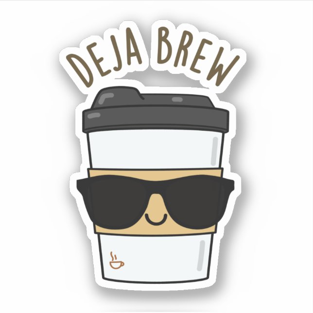 Pegatina Deja Brew Funny Coffee Pun (Anverso)