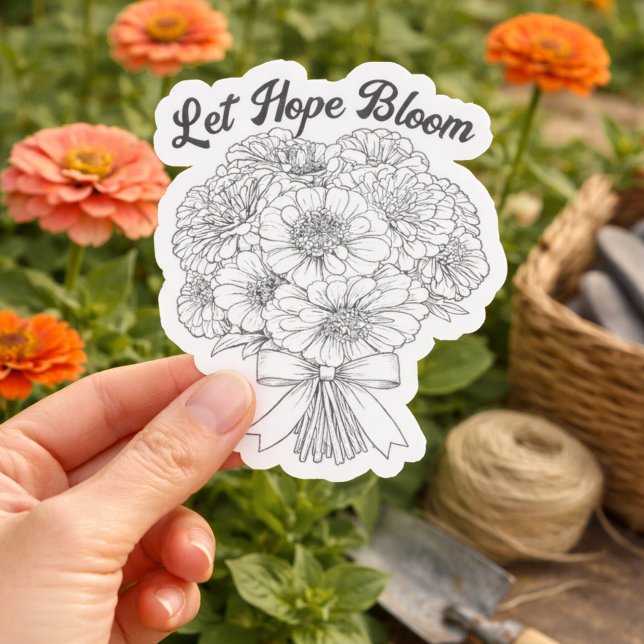 Pegatina Deja que la Esperanza Florezca Ramo de Zinnias Flo (Zinnia Floral Let Hope Bloom)