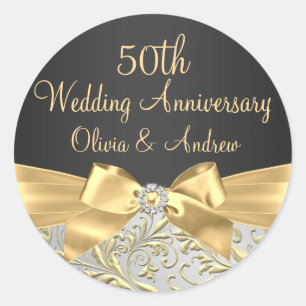 Pegatina del 50 aniversario de Gold Bow & Floral S