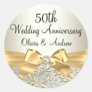 Pegatina del 50 aniversario de Gold Bow & Floral S