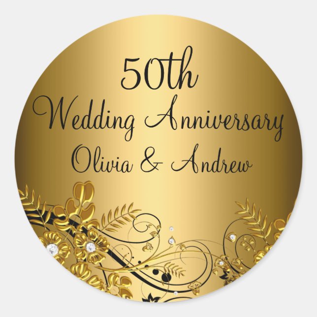 Pegatina del 50 aniversario de Gold Diamond Floral (Anverso)