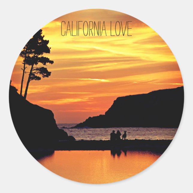 Pegatina del atardecer de California Love Beach (Anverso)