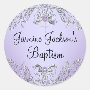 Pegatina del bautismo de chispa morada