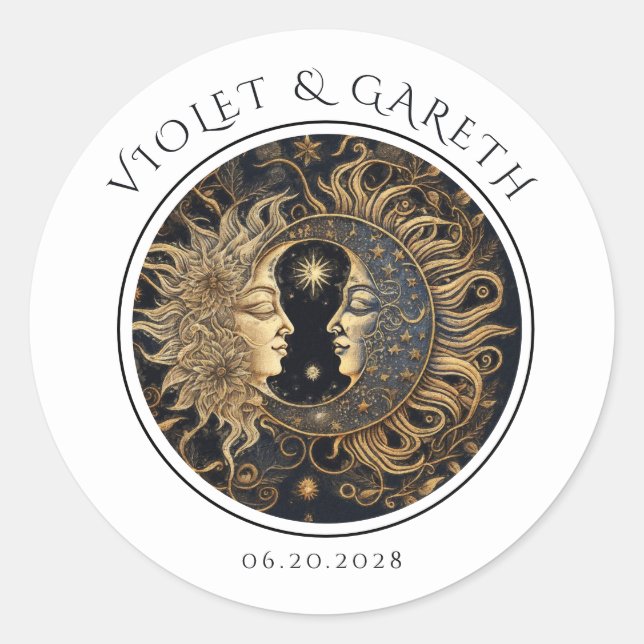 Pegatina del Boda de la Luna de Sol Celestial (Anverso)