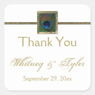 Pegatina del Boda de plumas de pavo real blanco y