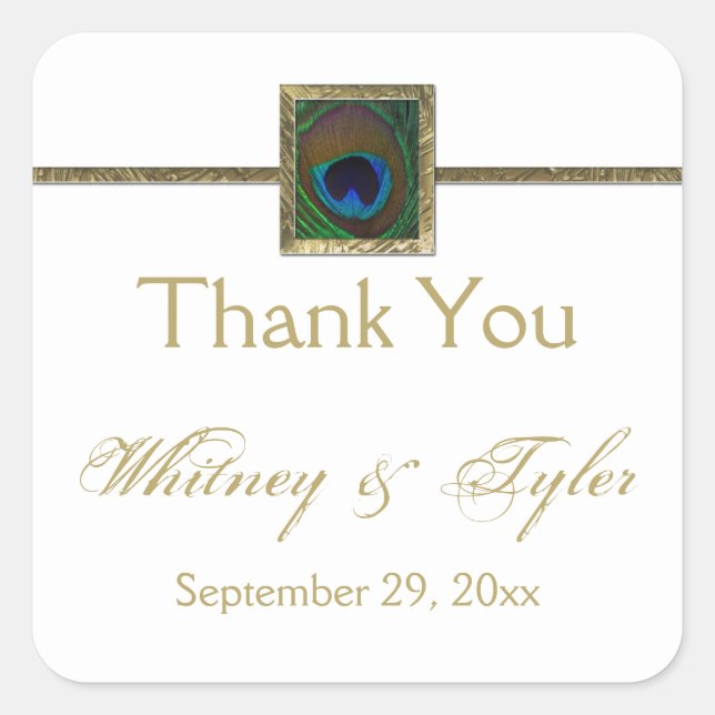 Pegatina del Boda de plumas de pavo real blanco y  (Anverso)