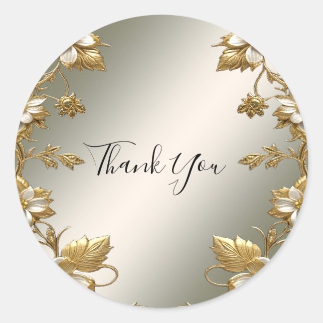 Pegatina del Boda de sello Ornato de Oro Floral Bl (Anverso)