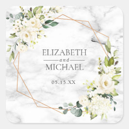 Pegatina del Boda floral geométrico de mármol de c